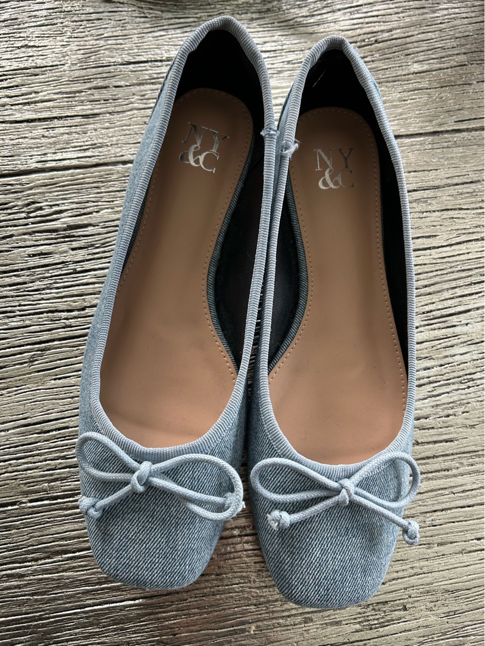 New York & Company Light Blue Denim Ballet Flats with Bow Detail